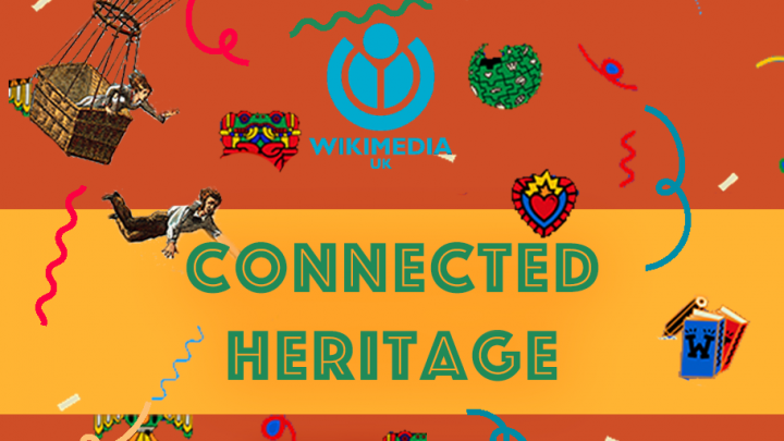 Connected Heritage flyer, Wikimedia UK logo, collage