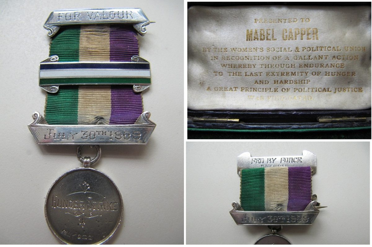 Mabel Cappers WSPU Hunger Strike Medal with Fed by Force Bar September 1909