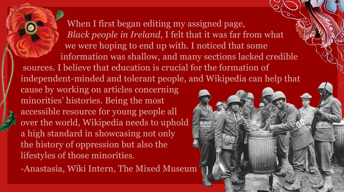 Quote from Anastasia, intern at The Mixed Museum