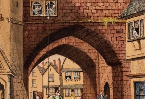 Painting of The Ancient South Gate and the Prison, Exeter by Thomas Burnett Worth