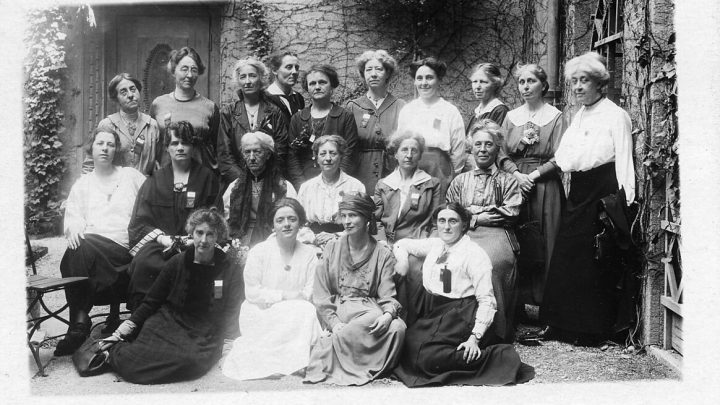 Black and white photo of a group of British women at the 2nd international conference held by the Women's International League for Peace and Freedom conference in 1919