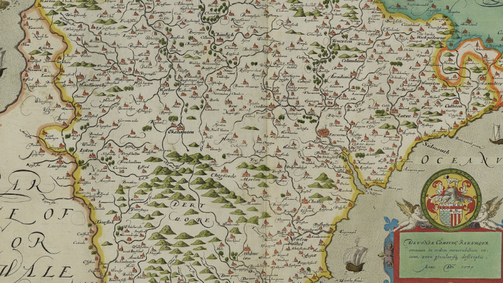 Christopher Saxton's map of Devon, 1575, published 1590.