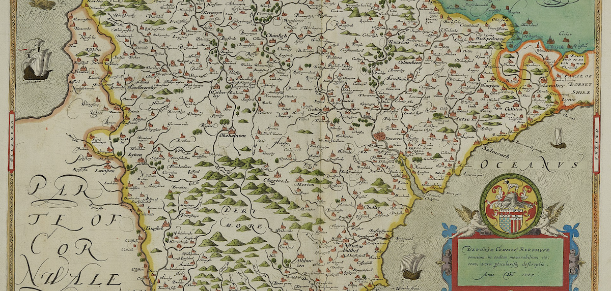 Christopher Saxton's map of Devon, 1575, published 1590.